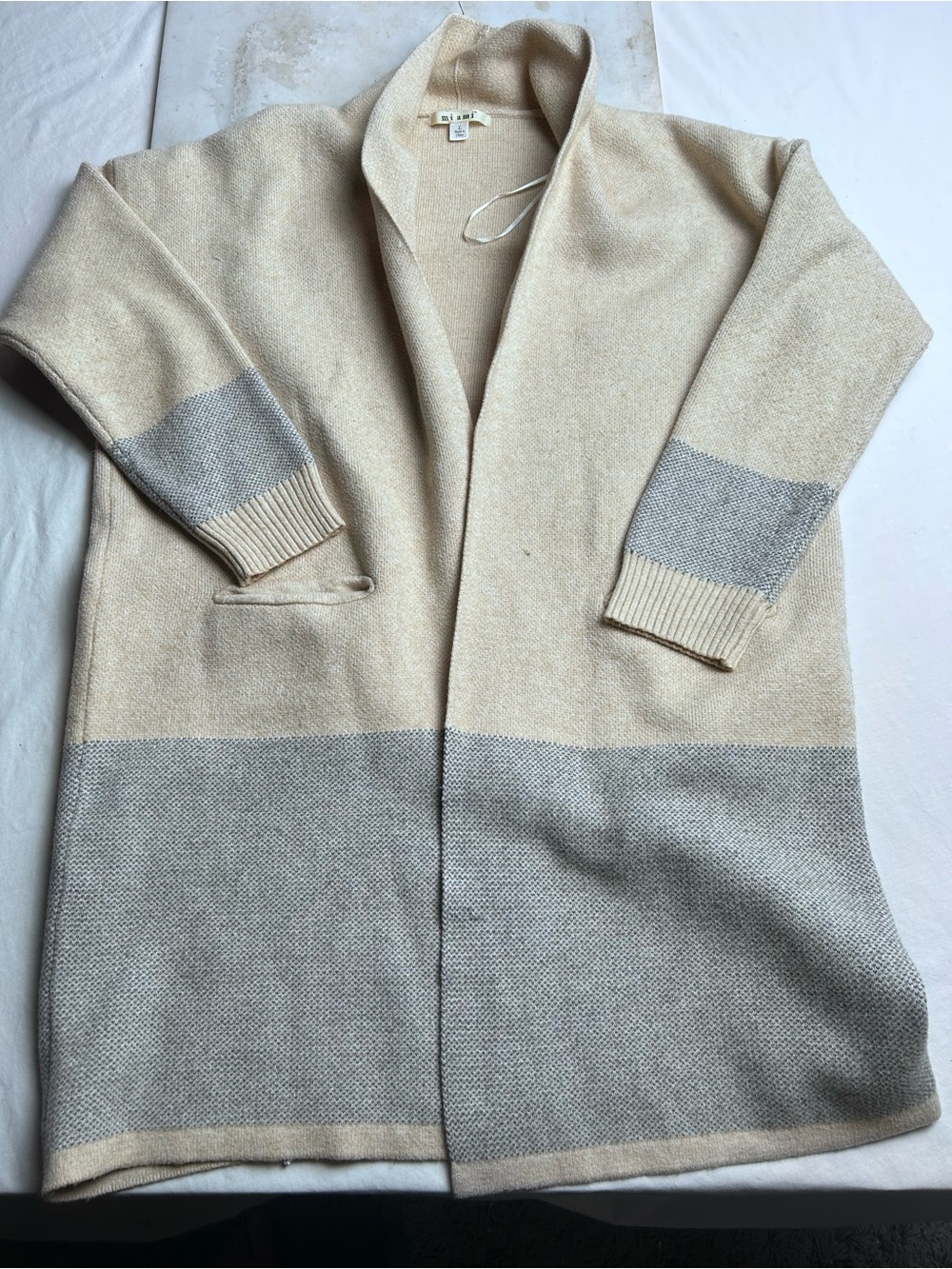 Miami Beige & Gray Long Open Cardigan